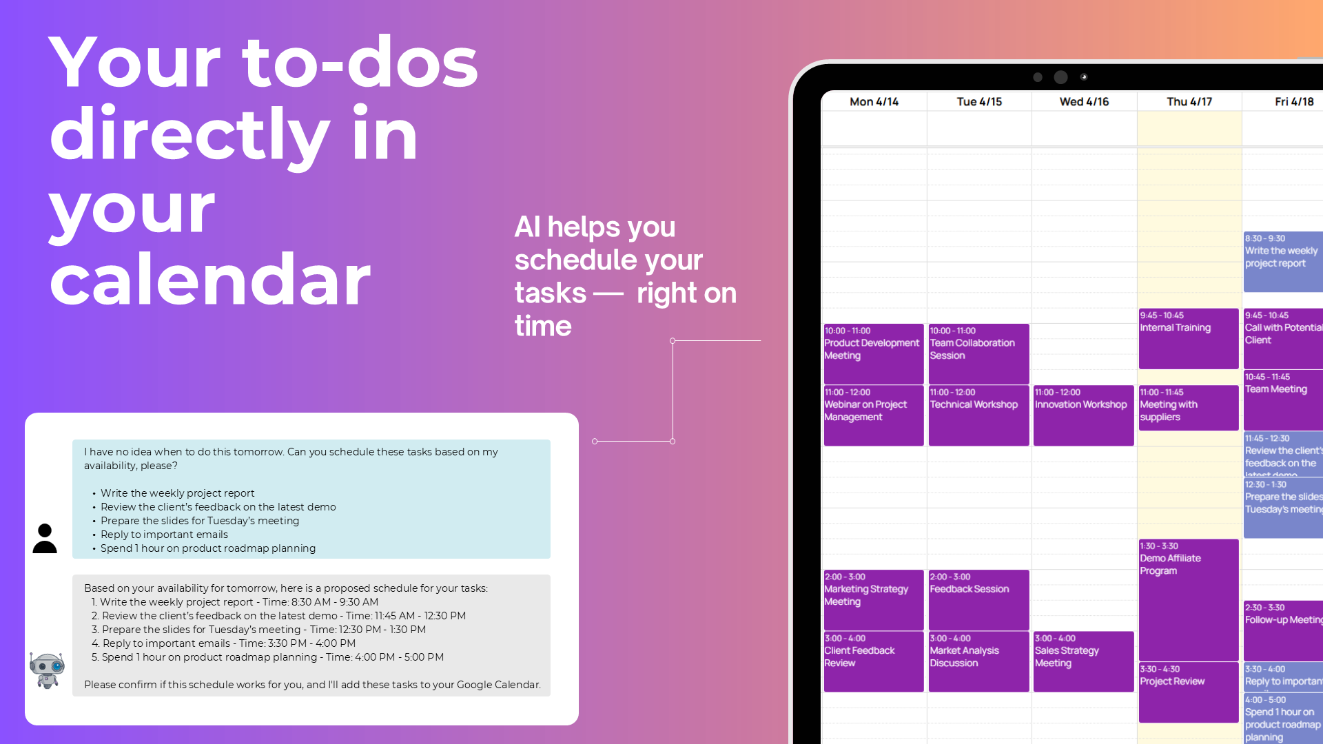 Sync tasks directly with your calendar – Google or Outlook