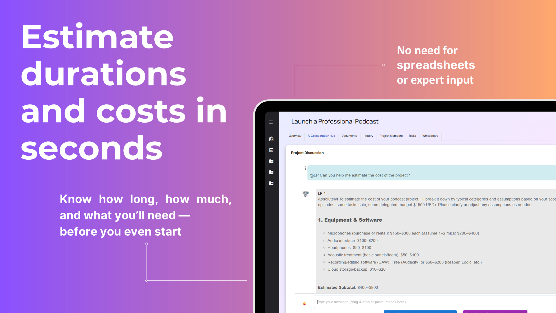 Estimate project durations and costs with AI – in seconds
