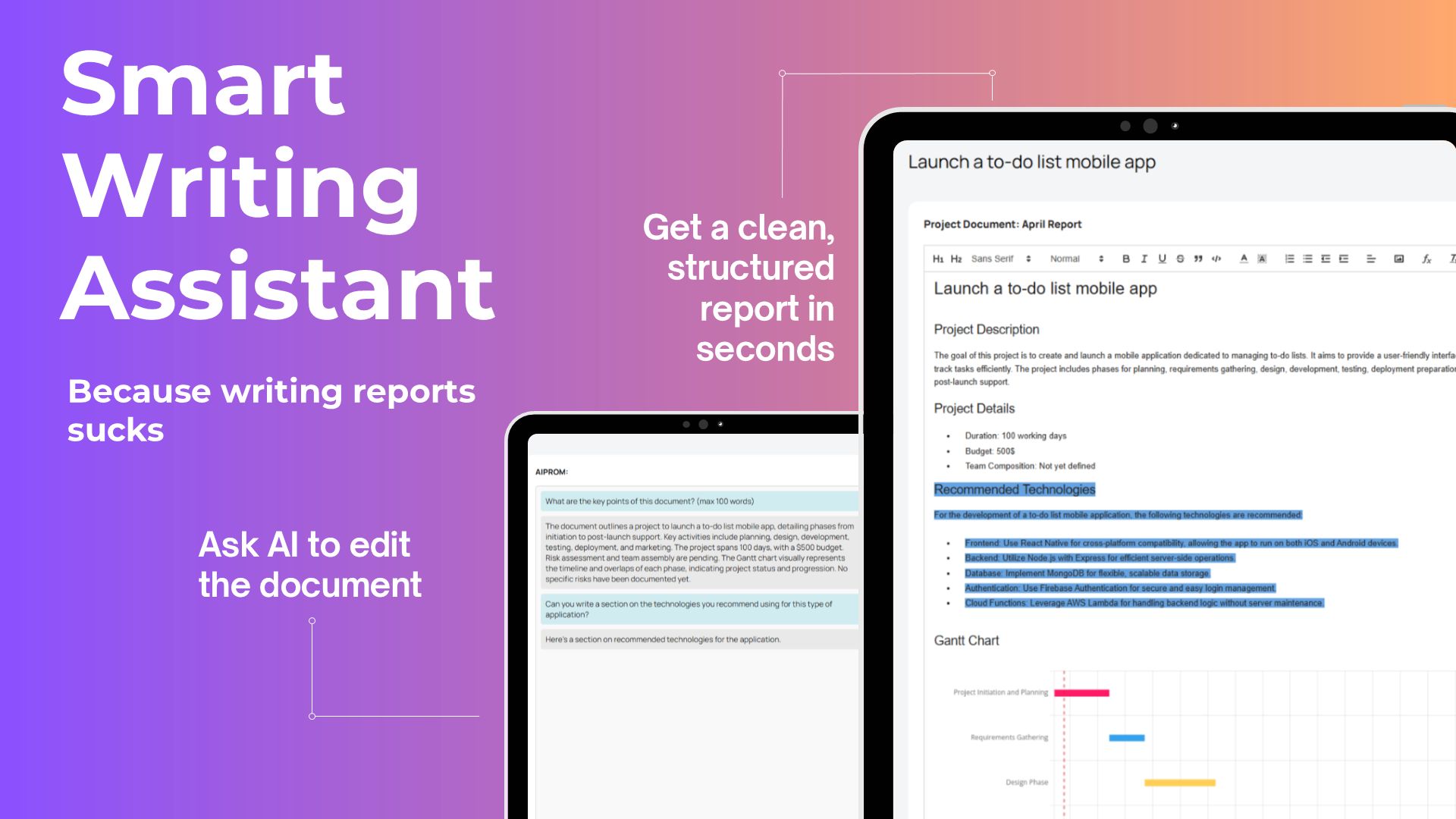 Smart AI writing assistant to draft reports, summaries, and more